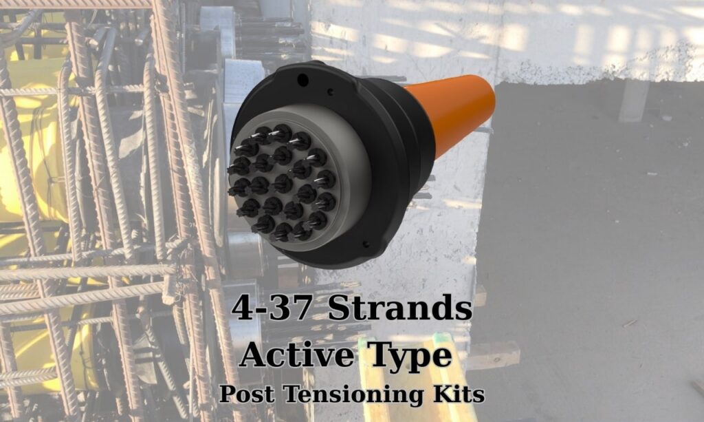 Active type post tensioning kit designed for 4 to 37 strand applications in prestressed concrete systems