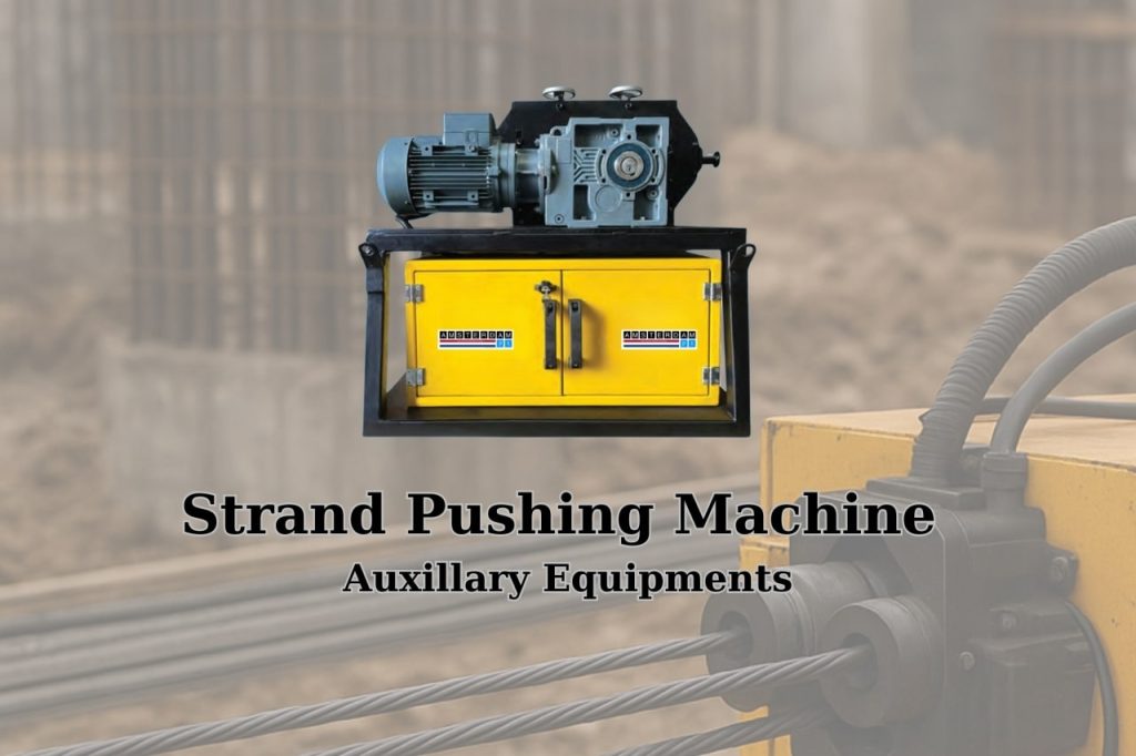 Strand pushing machine used in post-tensioning operations for strand feeding and handling