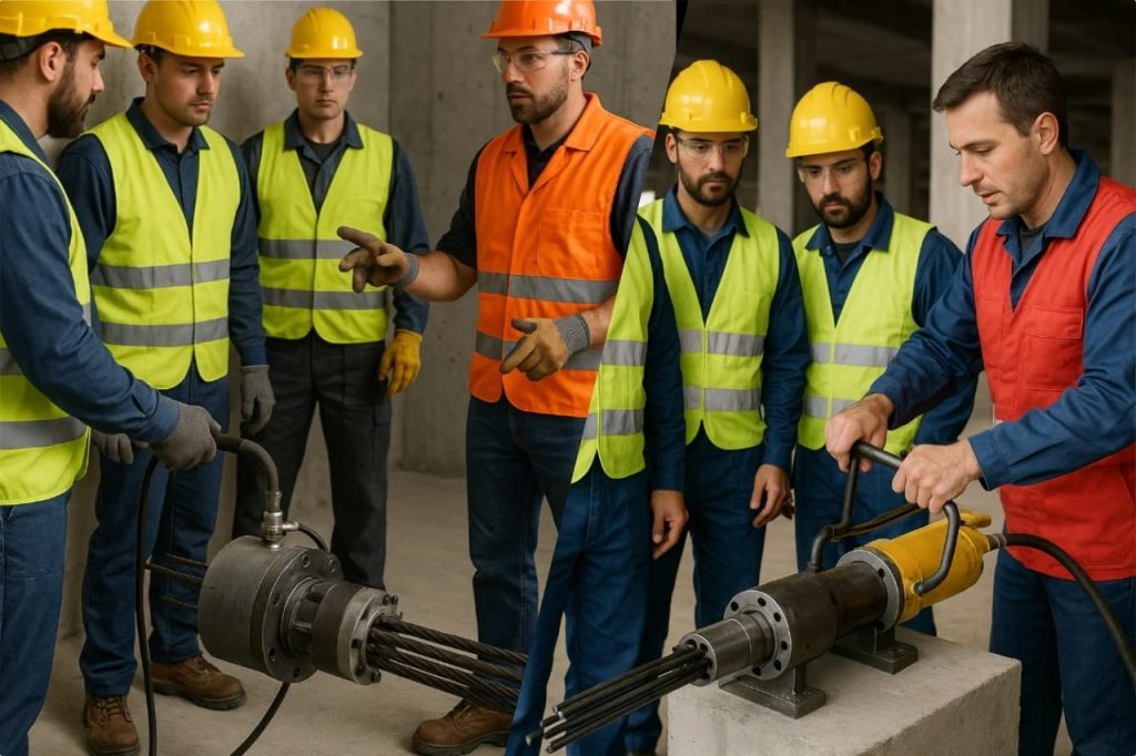 Training session for safe usage of hydraulic equipment in post-tensioning operations
