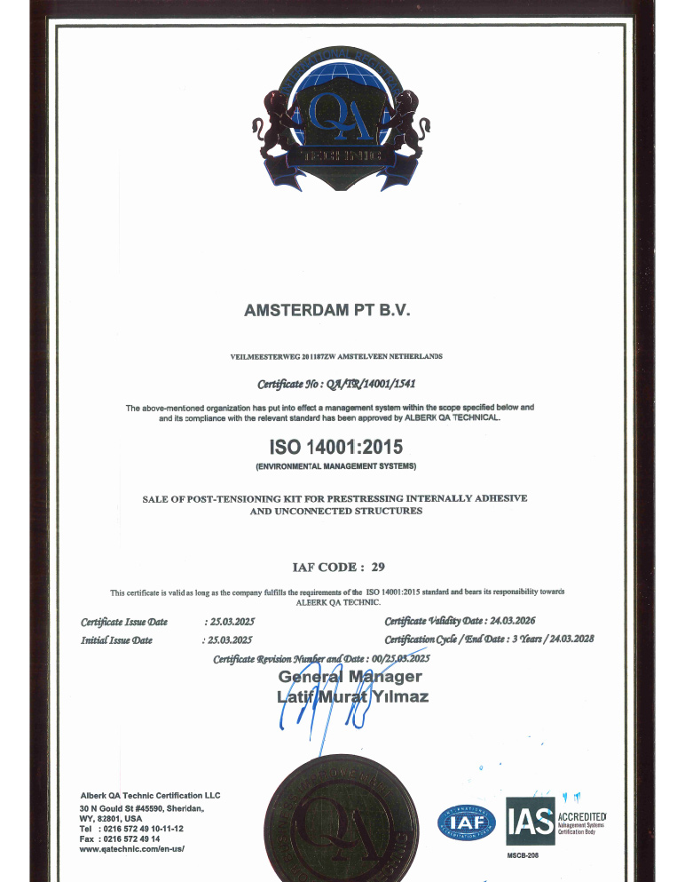 ISO 14001:2015 Environmental Management System certificate for Amsterdam PT B.V.
